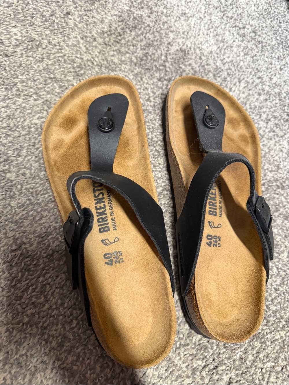 Birkenstock Black Thong Sandals with Suede Footbed